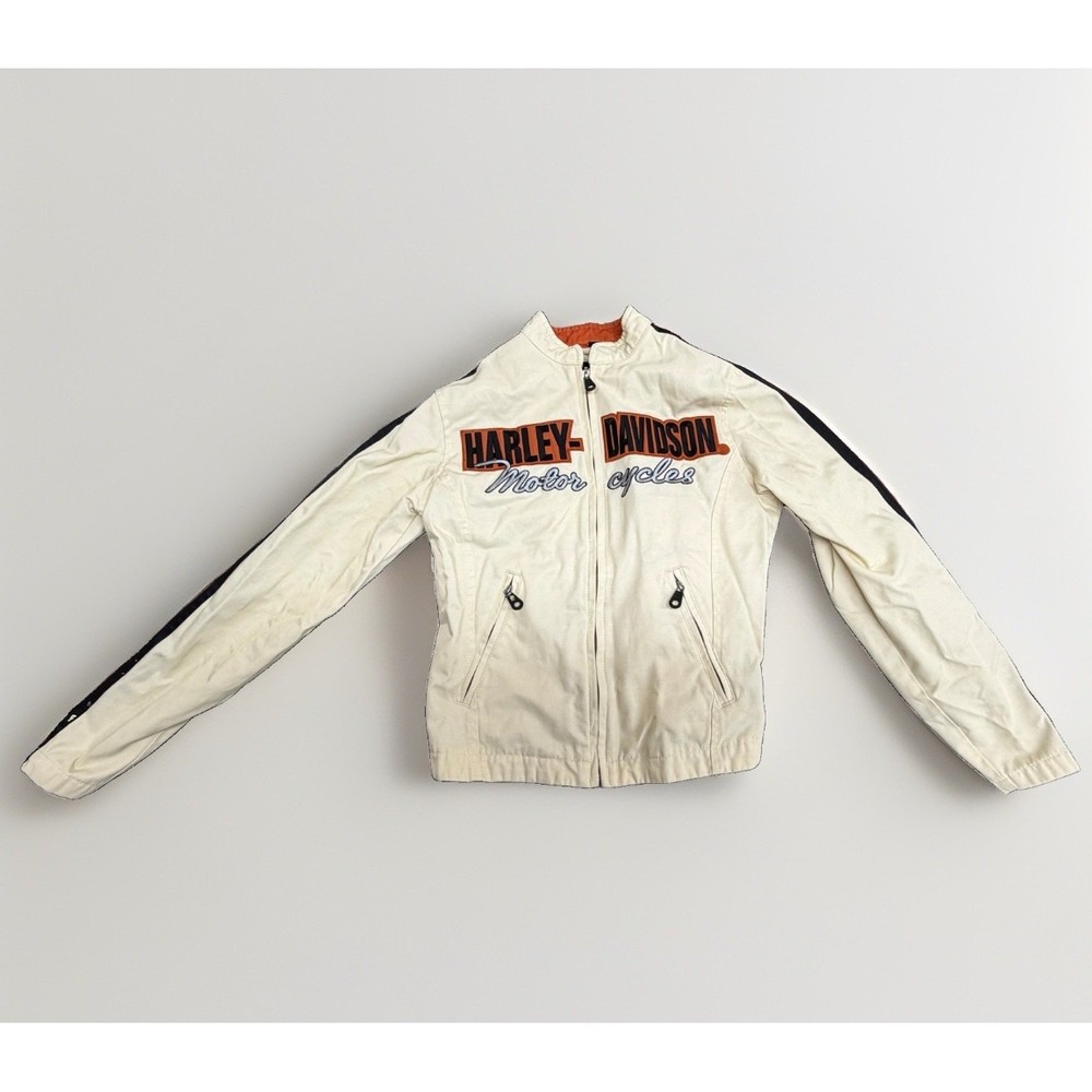 Harley Davidson Jacket Women's XS White/Black/Orange Motorcycle Biker